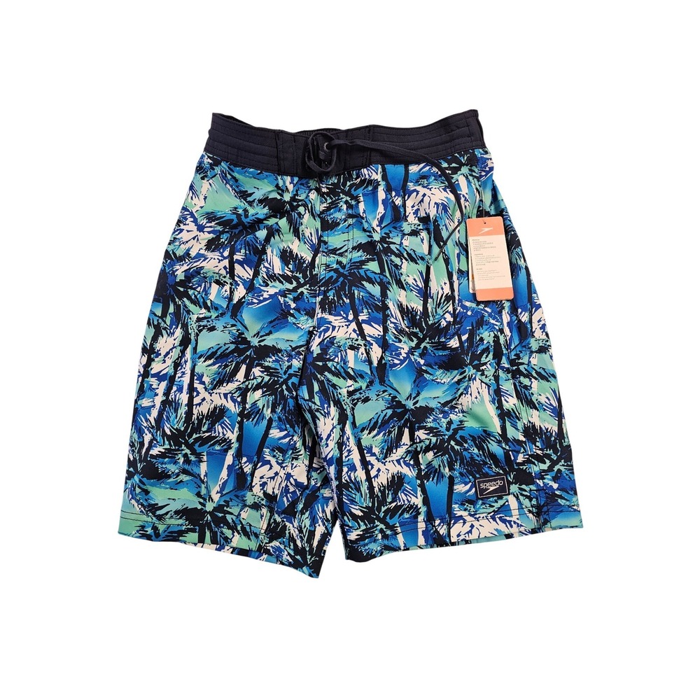 Speedo Mens Hawaiian Sky Swim Trunks Blue Palm Leaf Print Shorts Small NWT
